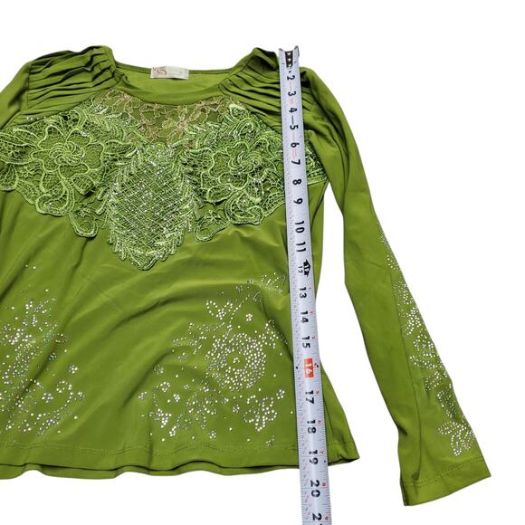 Vintage Domi Collection Green Rhinestone Top - Size Small - Picture 7 of 8